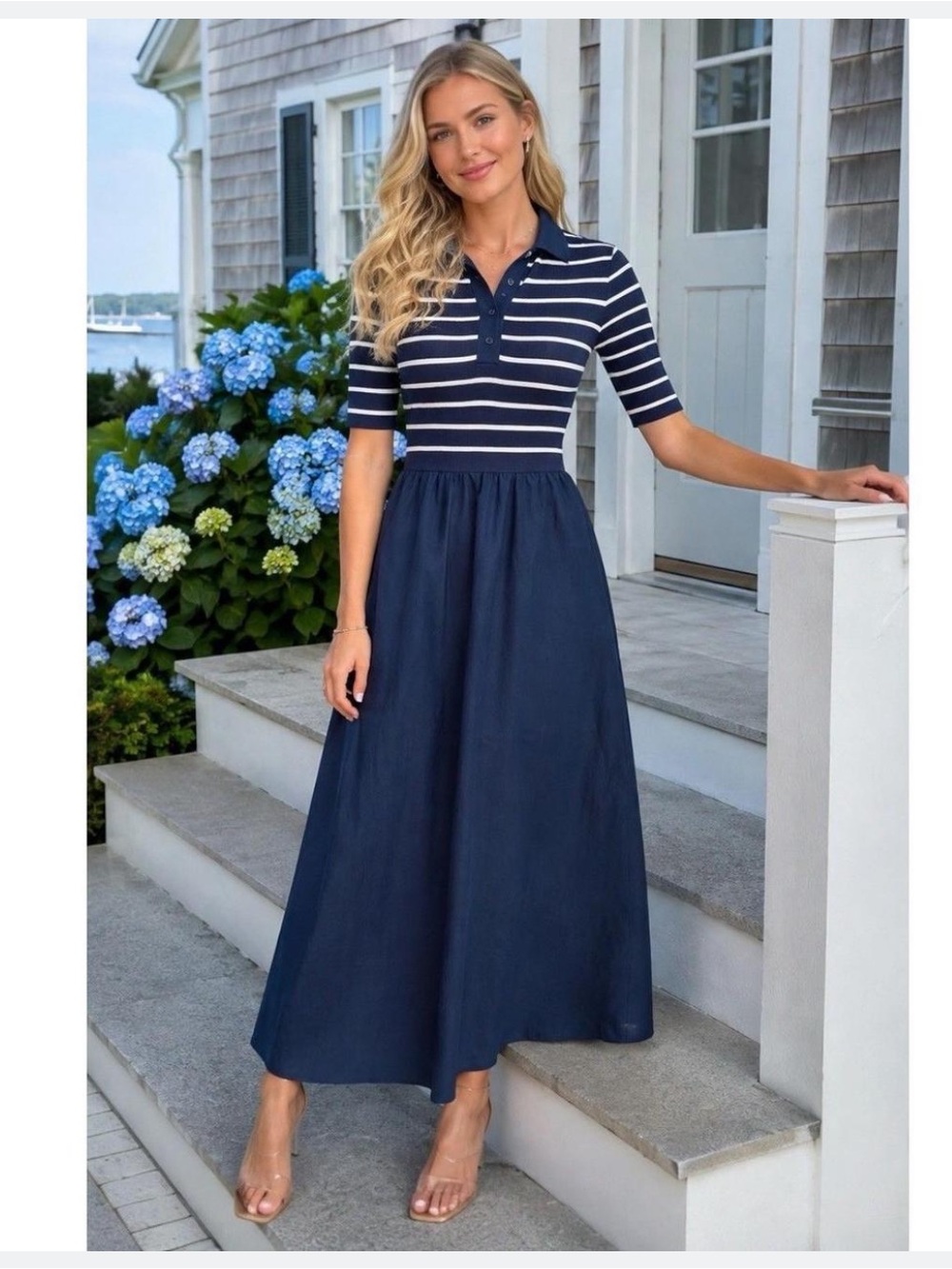 J.Crew Navy Stripe Polo Midi Dress $128
